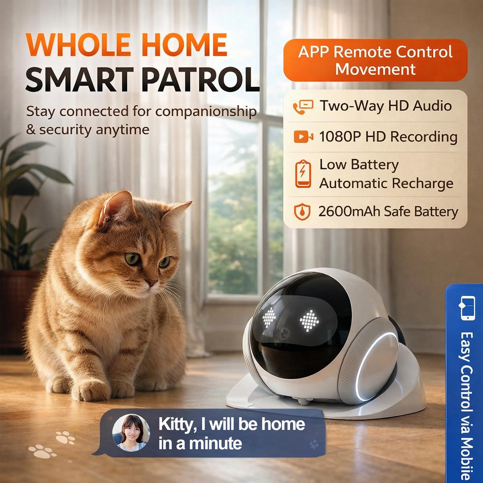 Magic S1 Indoor Security Robot Camera 1080P Portable Pet Camera with App Control Two-Way Audio, Night Vision, Automatic Charging