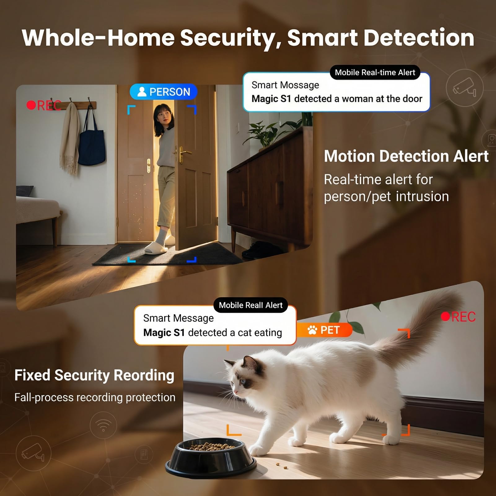 Magic S1 Indoor Security Robot Camera 1080P Portable Pet Camera with App Control Two-Way Audio, Night Vision, Automatic Charging